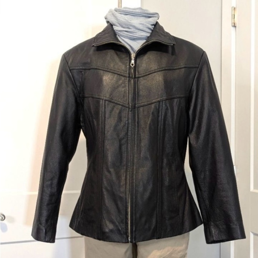 Maxima Wilsons Leather Vintage Womens Jacket Large Black Lined Coat Moto Grunge
